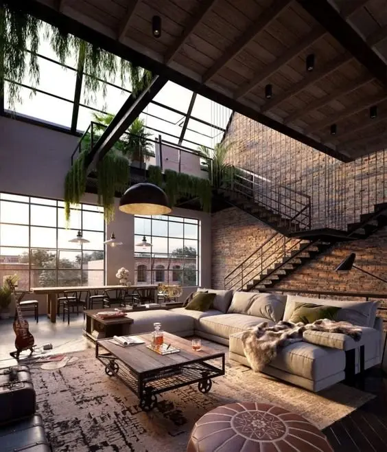 Grand Penthouse industrial living room: This is an industrial building converted to a luxurious apartment