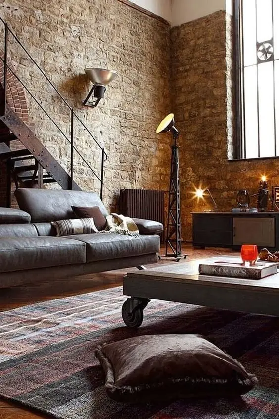 Old-World Industrial industrial living room: This room evokes the old-world of hard labour, industry, and strength