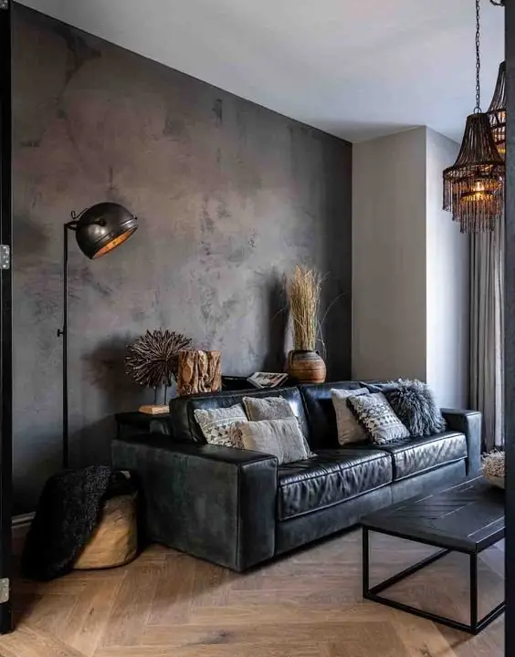 Drama Mood industrial living room: Bring in style, drama, and elegance to your home with this moody industrial living room!
